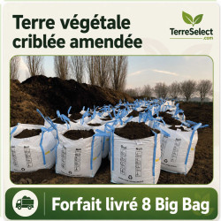 Big bags de terre criblée amendée déposés par camion grue en Île-de-France