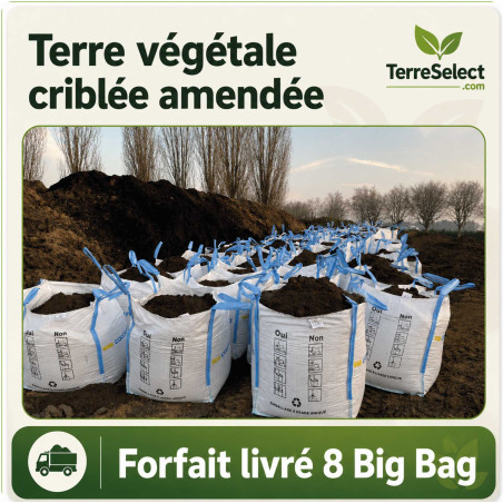 Big bags de terre criblée amendée déposés par camion grue en Île-de-France