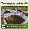 9 big bags de terre criblée amendée déposés par camion grue en Ile-de-France