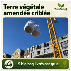 7 big bags de terre végétale amendée (70/30) livrés par camion grue en Île-de-France